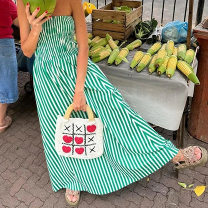 GREEN STRIPLESS SUMMER MAXI DRESS