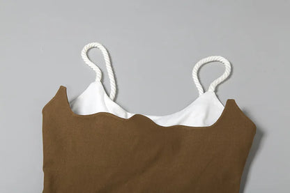 Patchwork Contrast Color Sleeveless Mesh Dress for Women – Trendy Suspender Style