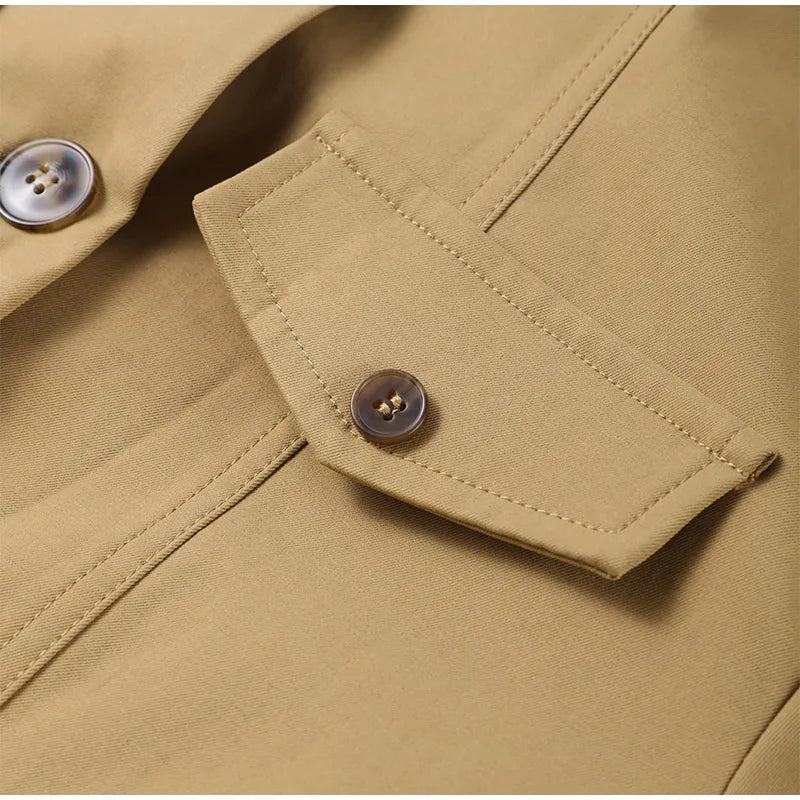 Close-up of a beige jacket with button details