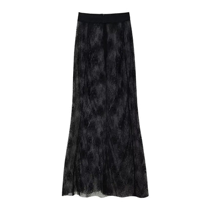 Elegant Blazer and Lace Skirt Set – Women’s Two-Piece Double Breasted Jacket with Sheer Lace Maxi Skirt – Formal Party and Evening Outfit