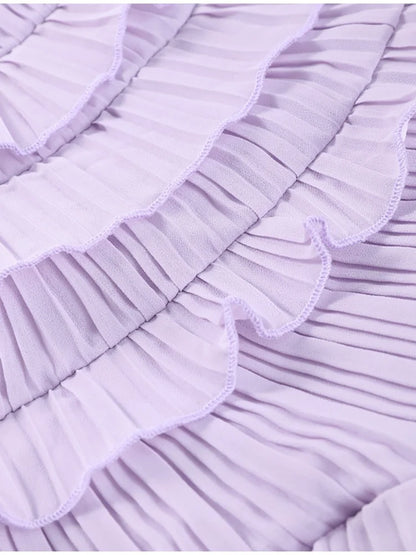Lavender One-Shoulder Ruffled Maxi Dress – Elegant Pleated Backless Gown for Evening Events