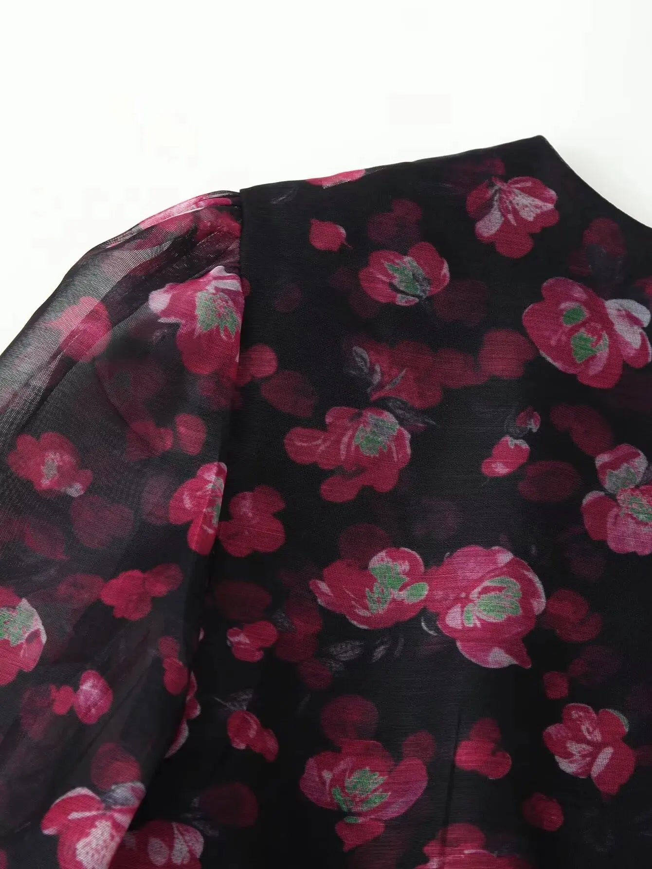 Floral Deep V Neck Mini Dress with Bell Sleeves and Ruffle Hem