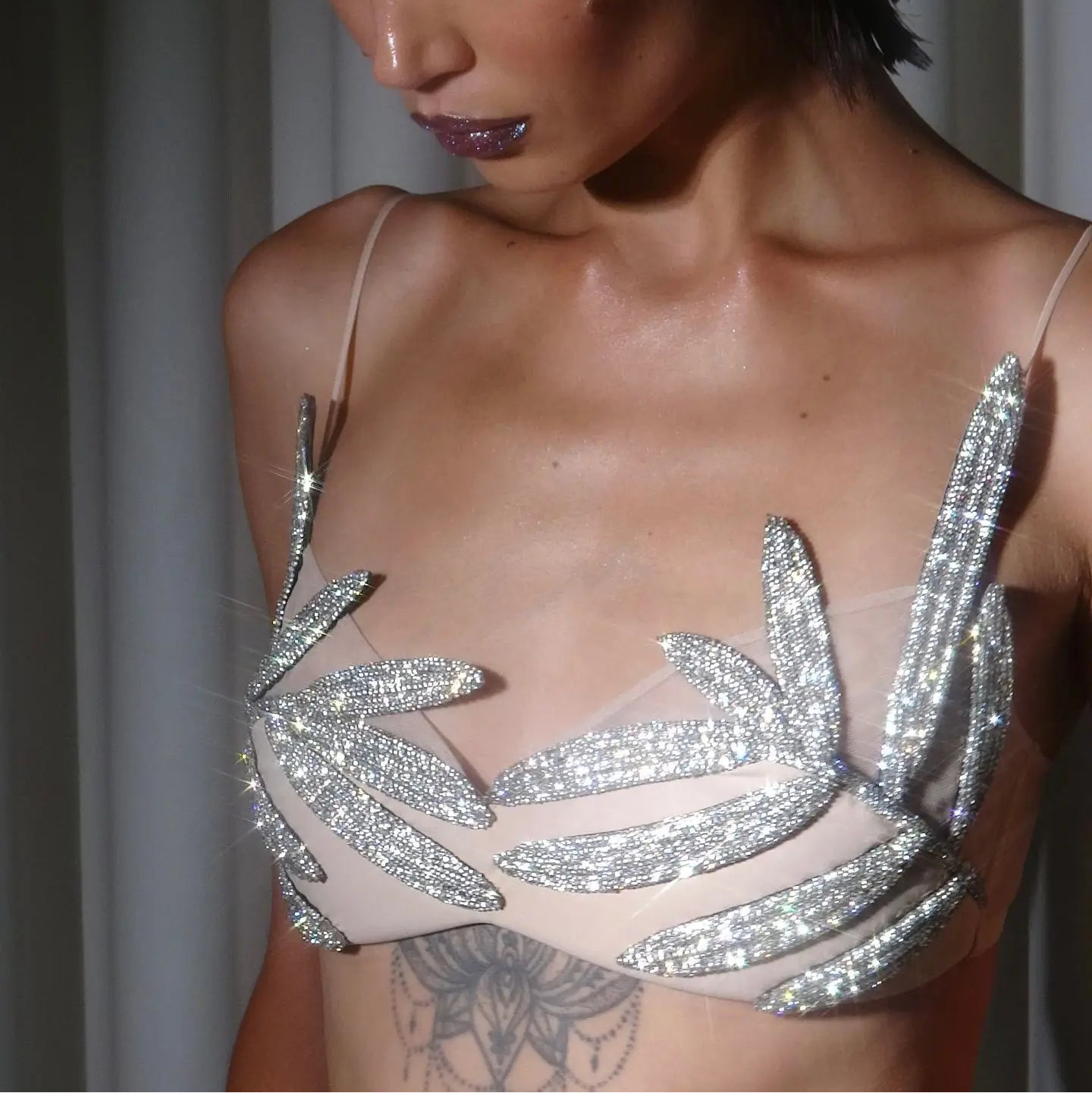 Shiny Mesh Crop Top