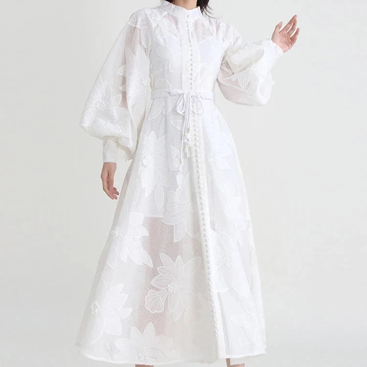 LONG SLEEVE PATCHWORK WHITE DRESS