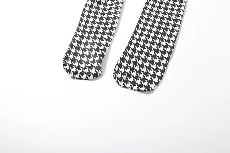 Plaid Bodycon Jumpsuit with Integrated Stockings – Long Sleeve Turtleneck Zip-Up Women’s Catsuit