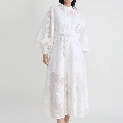 LONG SLEEVE PATCHWORK WHITE DRESS