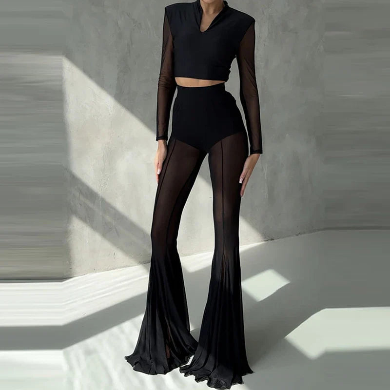 SLIM FLARED PLEATED TROUSERS