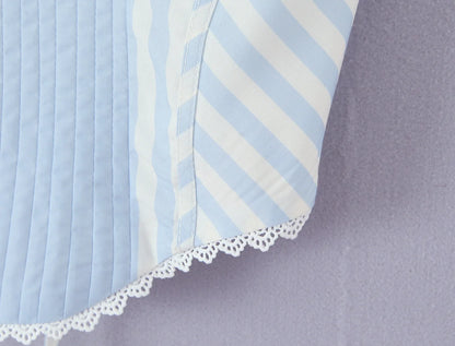 Light Blue Lace Trim Striped Corset Cami Top for Women