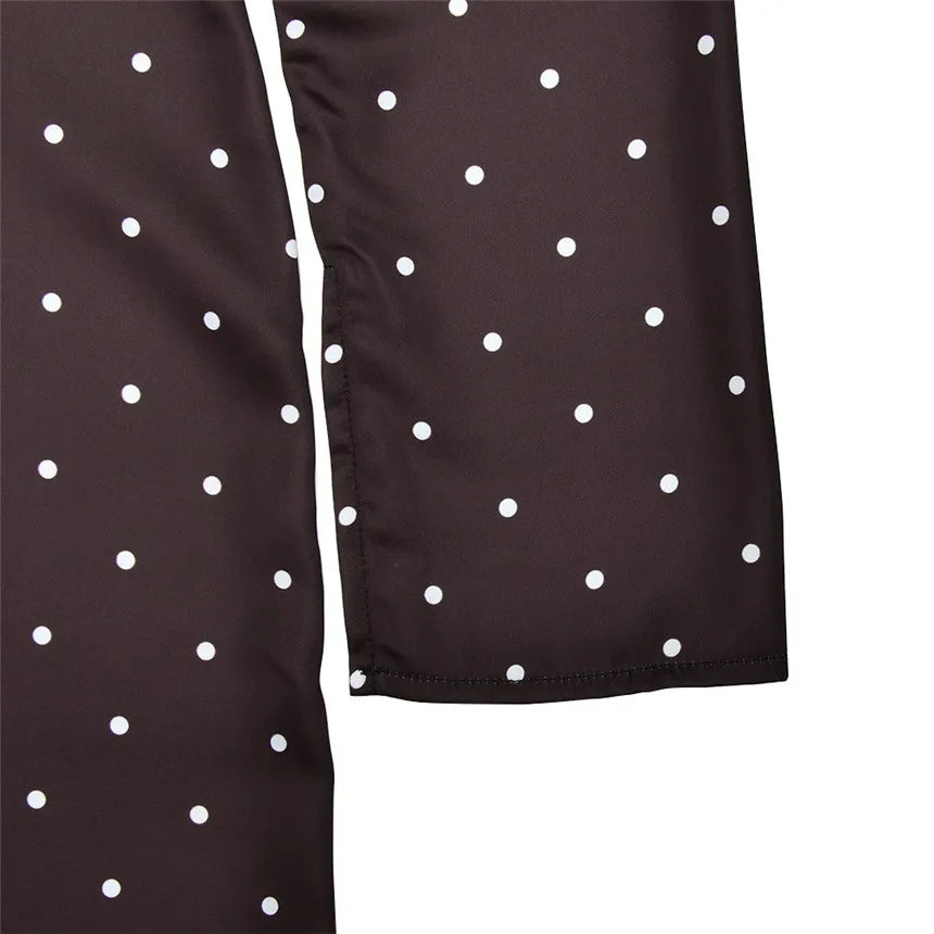 V-neck Polka Dot Long Sleeve Midi Dress – Women’s Elegant Spring Dress