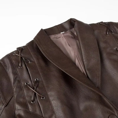 Chic Faux Leather Jacket for Women – Belted PU Coat with Dropped Shoulders
