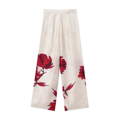 PRINT RED FLOWER BLAZER and PANTS SUIT