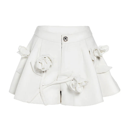 WHITE HIGH WAISTED SHORTS with FLOWERS