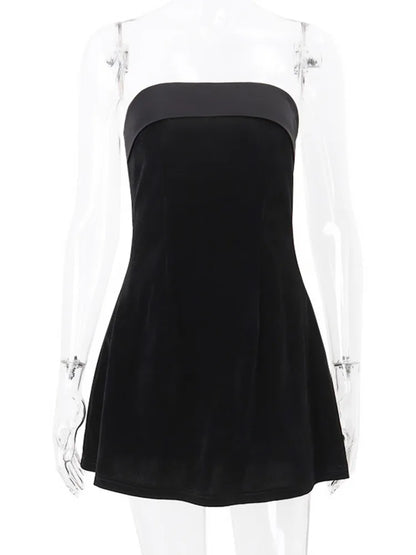 Velvet Strapless Mini Dress for Women – Backless Sexy A-line Party Outfit | Wine Red / Black