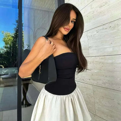 WHITE SKIRT and BLACK TOP MINI DRESS