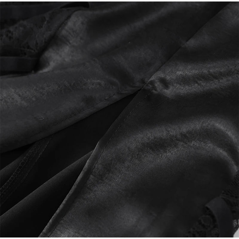 Black Lace Panel Satin Midi Dress