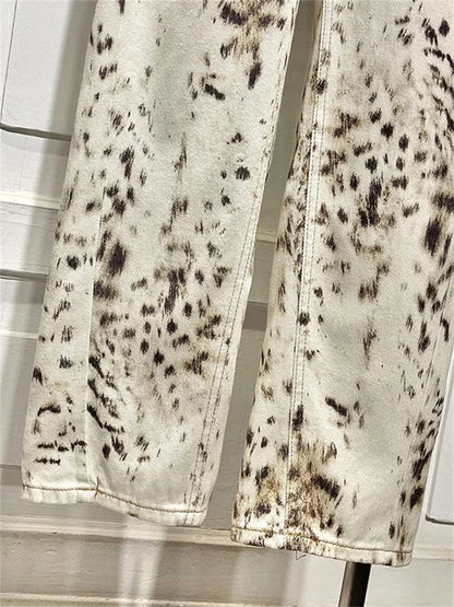 Leopard Print Wide Leg Jeans – High Waisted Vintage Streetwear Denim Pants for Women