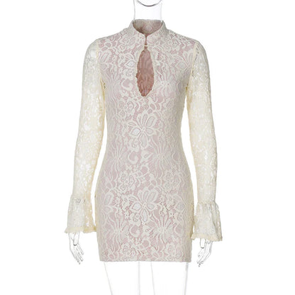 White lace dress on a mannequin against a white background