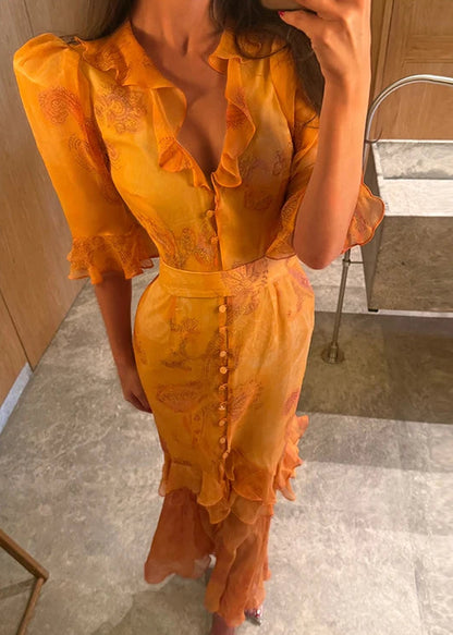 Yellow outfit with ruffled sleeves Dress elence