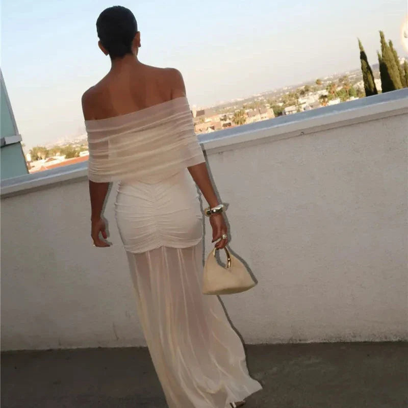 OFF SHOULDER BACKLESS MAXI DRESS