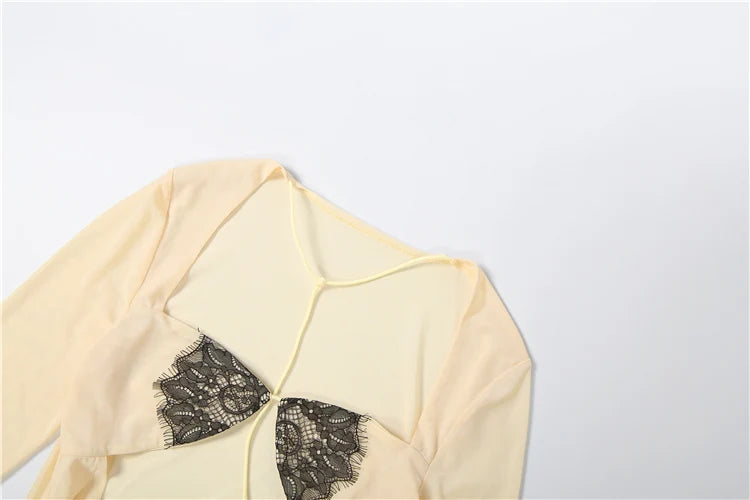 Butter Yellow Lace Cutout Sheer Maxi Dress