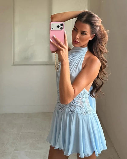 Beach Floral Lace Women's Summer Dress Sheer Hollow Out Pleated Long Spaghetti Strap Long Dresses 2026 Lady Loose Green Sundress