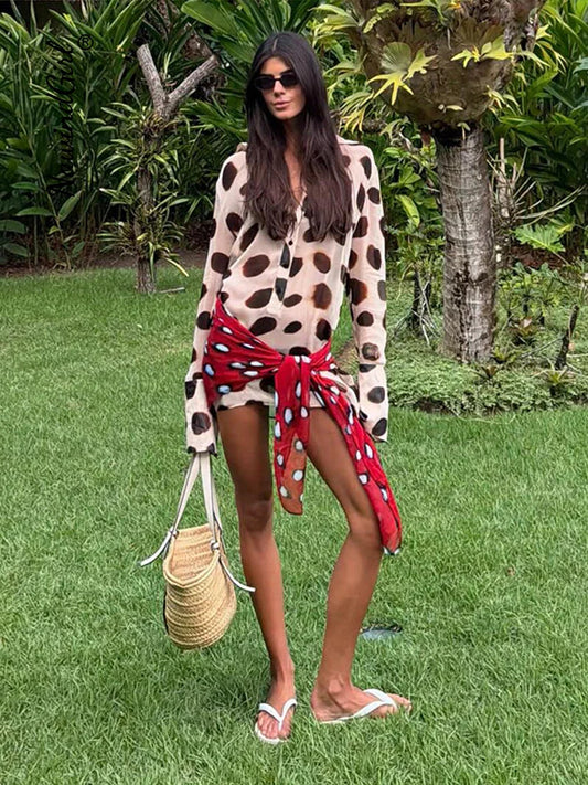 Mixed Print Shirt Dress With Contrast Wrap Scarf