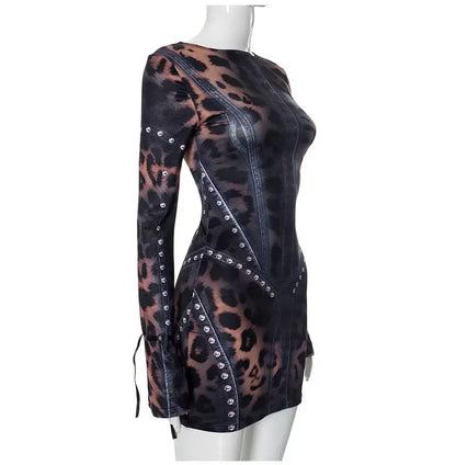 ANIMAL PRINT LONG SLEEVE MINI DRESS