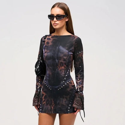 ANIMAL PRINT LONG SLEEVE MINI DRESS