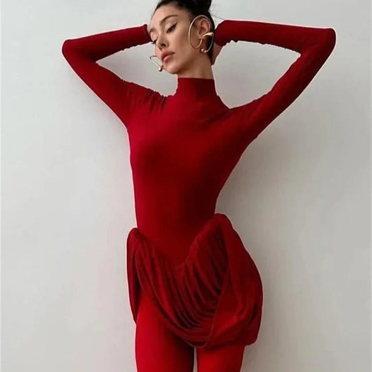 BACKLESS PLEATED LONG SLEEVE DRESS