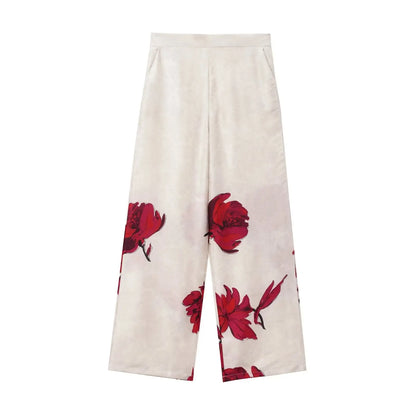 PRINT RED FLOWER BLAZER and PANTS SUIT