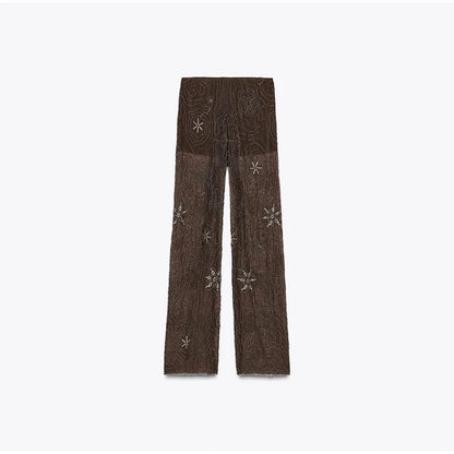 EMBOINED BROWN SEQUIN PANTS