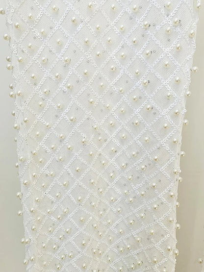 HOLLOW OUT FLOWERS APPLIQUES PEARLS BEADED BLAZER GAUZE PANTS