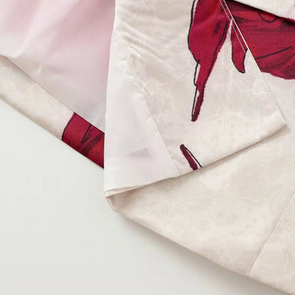 PRINT RED FLOWER BLAZER and PANTS SUIT
