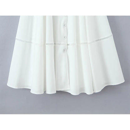 Elegant White Corset Midi Dress – A-line Cotton Summer Dress with Lace-Up Back