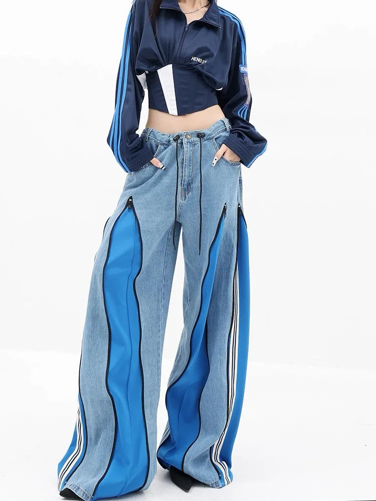 Streetwear style women’s denim with contrast zipper detail