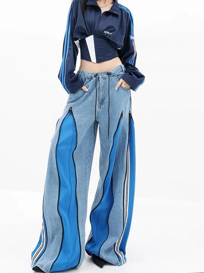 Streetwear style women’s denim with contrast zipper detail