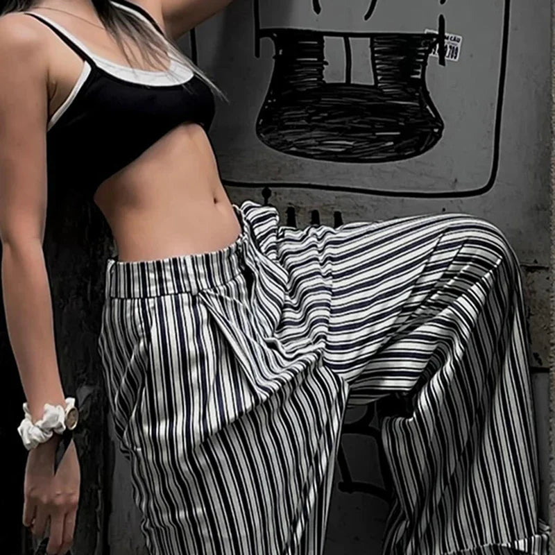 STRIPED LOW WAIST WIDE LEG PANTS