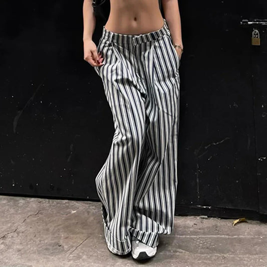 STRIPED LOW WAIST WIDE LEG PANTS