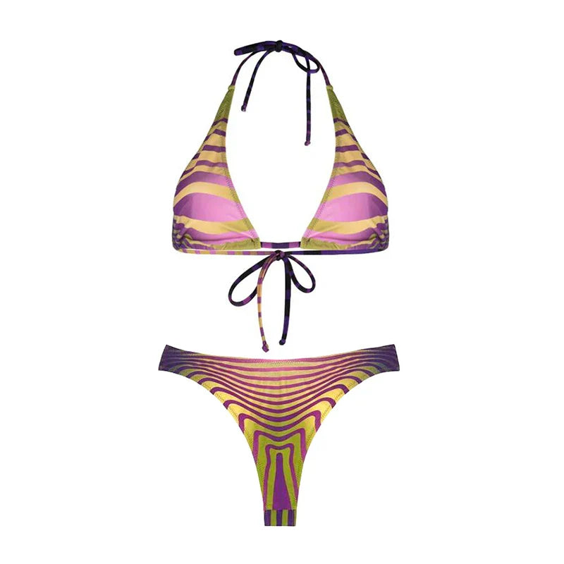 Sunset Stripe Halter Bikini Set