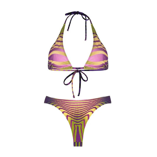 Sunset Stripe Halter Bikini Set