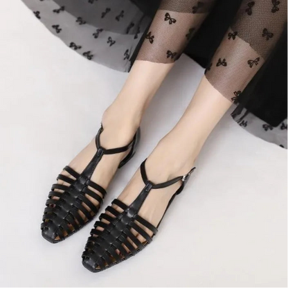 Women’s Low Heel Gladiator Sandals – Pointed Toe Roman Summer Shoes
