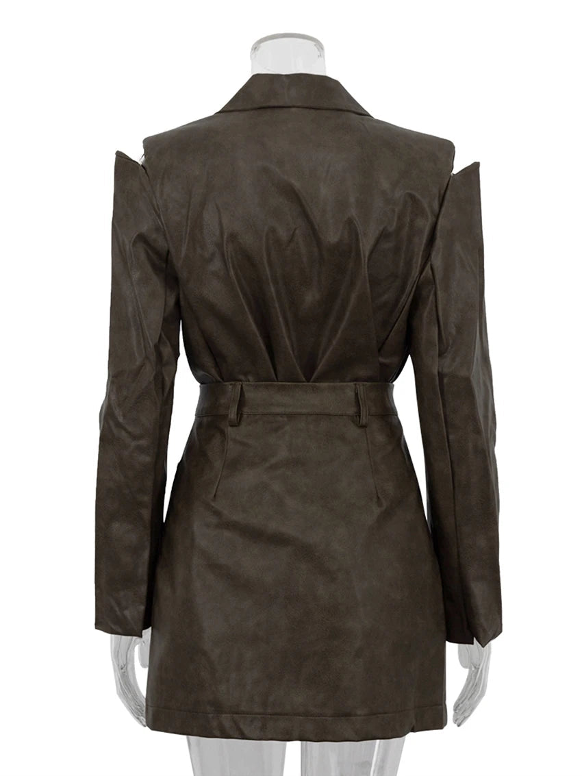 Khaki Blazer and Mini Skirt Set for Women – Elegant Two-Piece Outfit with Long Sleeve Jacket | Office & Party Wear