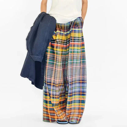 MULTI-COLORED PLAID HIGH WAIST PANTS