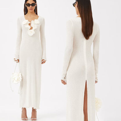 SAKURA MESH LONG SLEEVE MAXI DRESS with FLOWERS