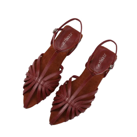 Women’s Low Heel Gladiator Sandals – Pointed Toe Roman Summer Shoes