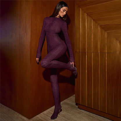 Plaid Bodycon Jumpsuit with Integrated Stockings – Long Sleeve Turtleneck Zip-Up Women’s Catsuit
