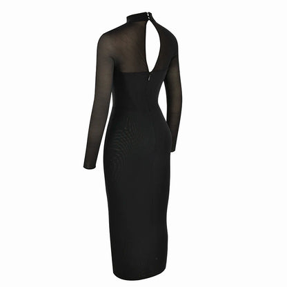 AIMI LONG SLEEVE HOLLOW OUT MIDI DRESS
