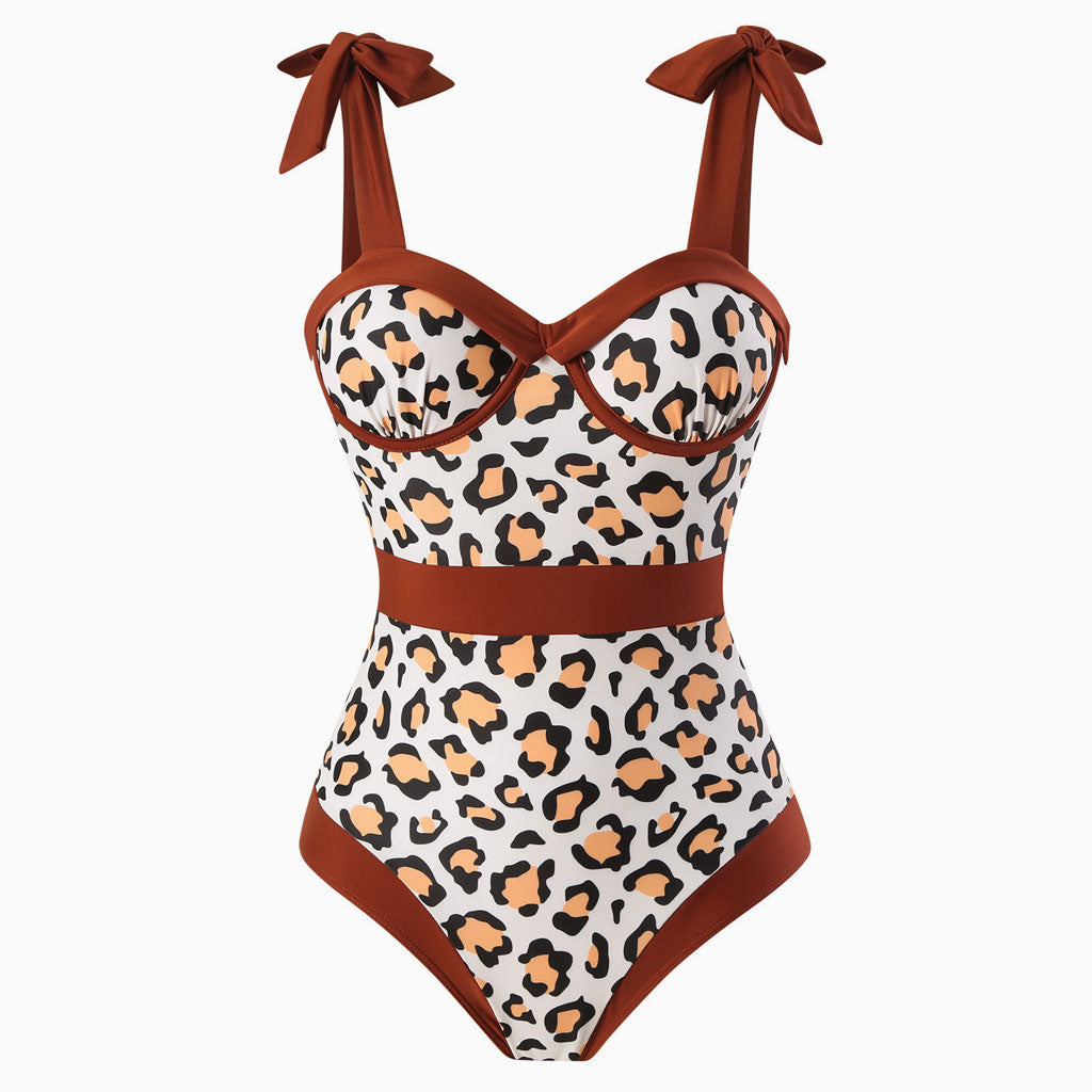 Contrast Trim Moderate Tie Strap Sweetheart Neck Underwire One Piece Swimsuit