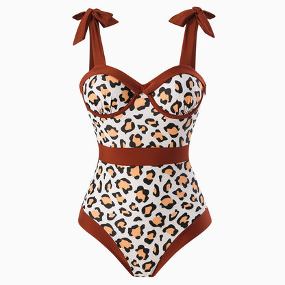 Contrast Trim Moderate Tie Strap Sweetheart Neck Underwire One Piece Swimsuit