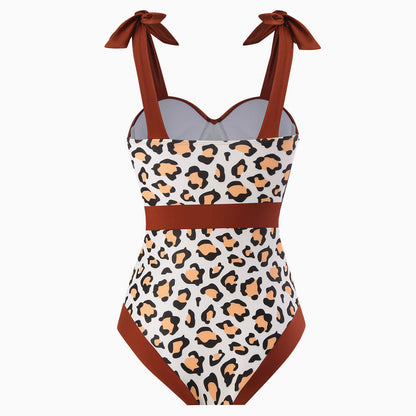 Contrast Trim Moderate Tie Strap Sweetheart Neck Underwire One Piece Swimsuit